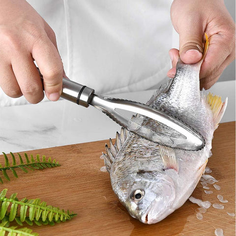 Stainless Steel Fish Scale Scraper Shaver Fish Skin Brush Cleaner Double Racks Fishing Cleaning Tool Kitchen Accessories