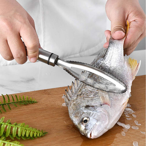 Stainless Steel Fish Scale Scraper Shaver Fish Skin Brush Cleaner Double Racks Fishing Cleaning Tool Kitchen Accessories