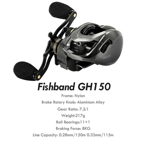 Fishing Reel GH100 GH150 7.2:1 Carp Baitcast Casting PW100 Fishing Reels Long-range Throwing Magnetic Brake Anti-explosive Line