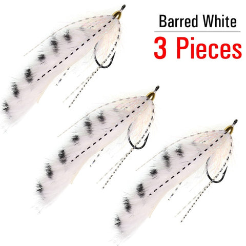 ICERIO 3PCS Brass Cone Heads Barred Zonker Streamers Flies Trout Bass Fishing Fly Lure Baits 1/0