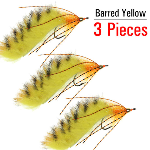 ICERIO 3PCS Brass Cone Heads Barred Zonker Streamers Flies Trout Bass Fishing Fly Lure Baits 1/0