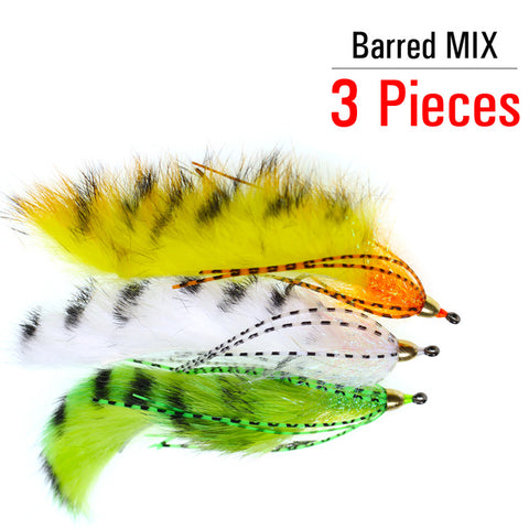 ICERIO 3PCS Brass Cone Heads Barred Zonker Streamers Flies Trout Bass Fishing Fly Lure Baits 1/0