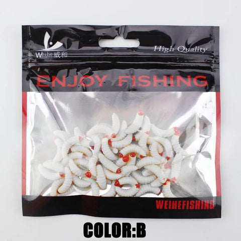 50pcs 2.4cm Smell hand pole bait fishing lure soft bread bug bionic grubs trout lure soft bait hot Smell Hand Pole Bait Carp