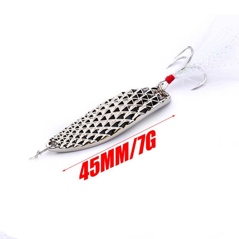 Metal Spinner Spoon Bait Fishing Lure iscas Artificial Hard Baits Silver Gold Bass Pike Pesca Feather treble hook Fishing Tackle