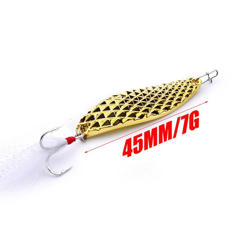 Metal Spinner Spoon Bait Fishing Lure iscas Artificial Hard Baits Silver Gold Bass Pike Pesca Feather treble hook Fishing Tackle