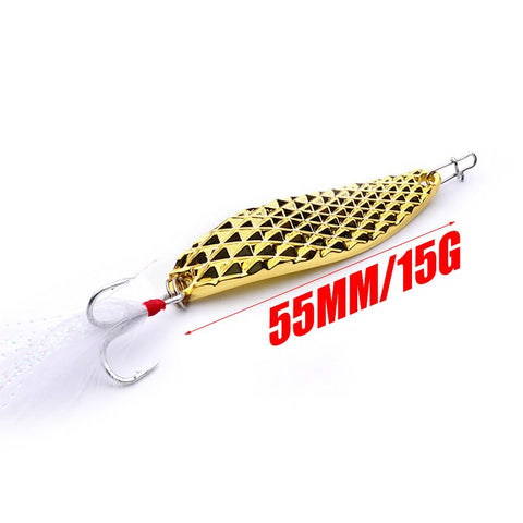 Metal Spinner Spoon Bait Fishing Lure iscas Artificial Hard Baits Silver Gold Bass Pike Pesca Feather treble hook Fishing Tackle
