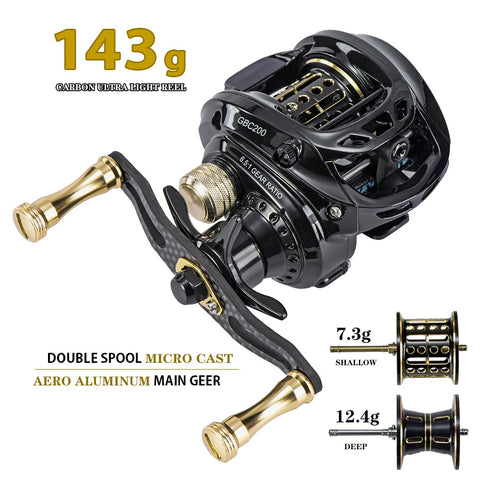 Hot sale!GBC200 142g UltraLight Carbon Fiber BFS Baitcasting Fishing Reel Left Right Hand Double Spool Fishing Bait Casting Reel