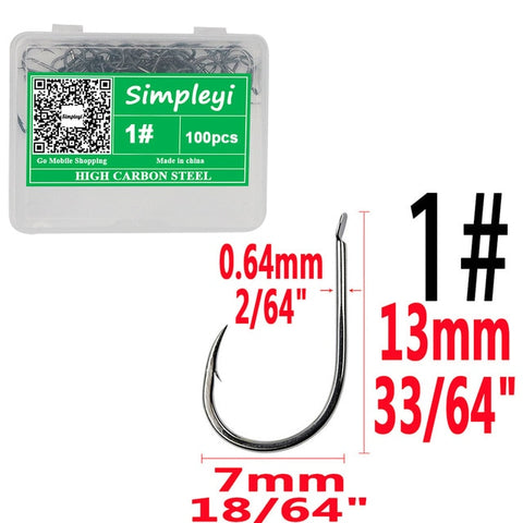 100pcs/1box Fishing Hooks Set High Carbon Steel Single Fishhook Fly Fishing Jip Barbed Carp Hooks Sea Tackle Accessories Tool
