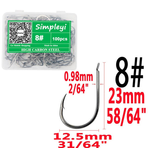 100pcs/1box Fishing Hooks Set High Carbon Steel Single Fishhook Fly Fishing Jip Barbed Carp Hooks Sea Tackle Accessories Tool