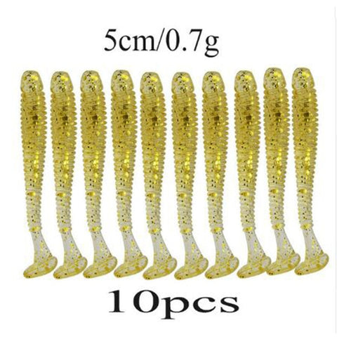 Proleurre 10pcs/lot 50mm 0.7g Soft Rubber Bait Fishing Lure Jig Wobbler Soft Worm Carp Fishing Bait Artificial Silicone Swimbait