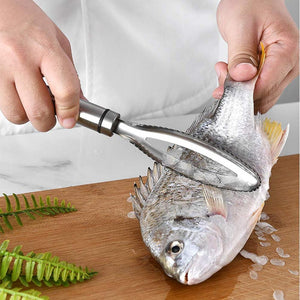 Stainless Steel Fish Scale Scraper Shaver Fish Skin Brush Cleaner Double Racks Fishing Cleaning Tool Kitchen Accessories