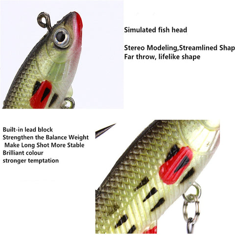 1pcs 14g/80mm Soft Fishing Lures Silicone Lead Head Fish Lifelike Wobbler Worm T-Tail Shad Bait Bass Carp jigging Fishing Tackle