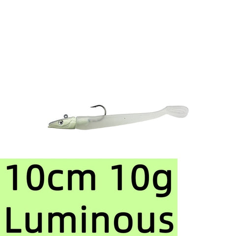 10g 19g 34g Glow Eel Soft señuelo cebo artificial de wobbler lubina de mar de silicona Rockfish Grouper carpa pesca plomo Jig Head Tackle