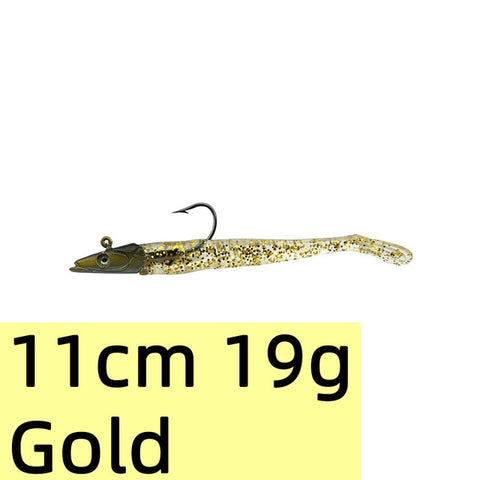 10g 19g 34g Glow Eel Soft señuelo cebo artificial de wobbler lubina de mar de silicona Rockfish Grouper carpa pesca plomo Jig Head Tackle