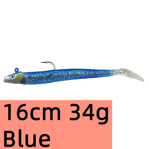 10g 19g 34g Glow Eel Soft señuelo cebo artificial de wobbler lubina de mar de silicona Rockfish Grouper carpa pesca plomo Jig Head Tackle