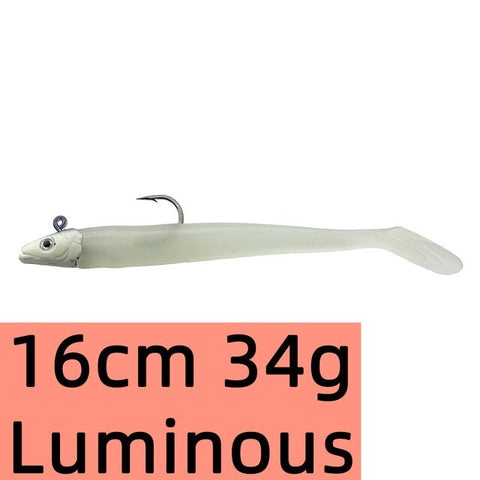 10g 19g 34g Glow Eel Soft señuelo cebo artificial de wobbler lubina de mar de silicona Rockfish Grouper carpa pesca plomo Jig Head Tackle