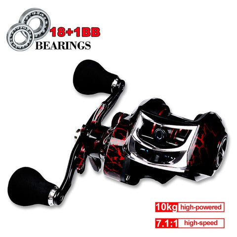 Fishing Baitcasting Reel Spinning 18+1BB 10kg/22LB Drag Super Strong Magnetic Force Speed Ratio 7.1:1 Metal Casting Fishing Reel