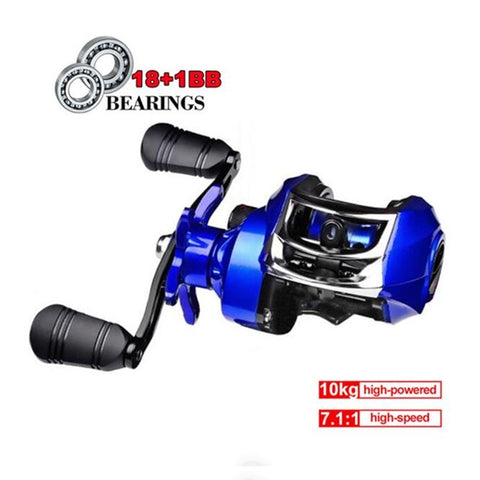 Fishing Baitcasting Reel Spinning 18+1BB 10kg/22LB Drag Super Strong Magnetic Force Speed Ratio 7.1:1 Metal Casting Fishing Reel