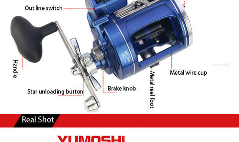 YUMOSHI Fishing Reel ACL600-30D/AC60-30D/ACL600-50D Blue Drum 5.2:1 Gear Rtio 12 BB with Counter Fish Rod Fishing Tackle Pesca