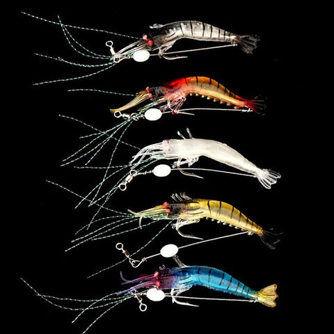 5pcs/lot Luminous Shrimp Soft Lure Artificial Silicone Bait With Hooks Swivels Lures set Anzois Sabiki Rigs Fishing Tackle