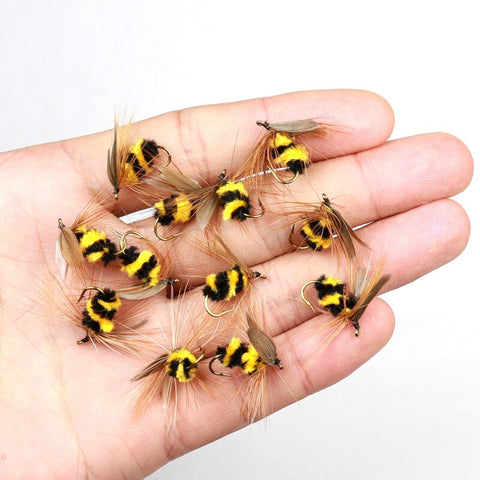 10 Pcs/Set Fishing Artificial Insect Bait Bumble Bee Fly Trout Fishing Lures Bionic Honeybee Bait Fly Fishing Bait Handmade