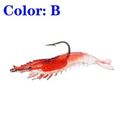 1Pcs Luminous Soft Shrimp Simulation Fishing Lure Shrimp Prawn Bait Artificial Trout Bait Fishy Smell Single Hook Tackle Jig