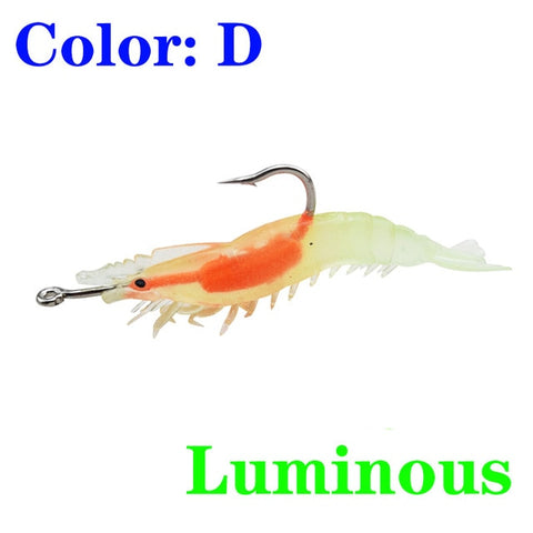 1Pcs Luminous Soft Shrimp Simulation Fishing Lure Shrimp Prawn Bait Artificial Trout Bait Fishy Smell Single Hook Tackle Jig