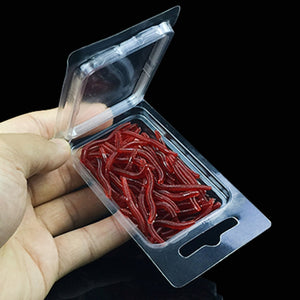 50PCS/Box Artificial Earthworm Fishing Lure Blood Worm Maggot Soft Bait River Stream Lake Freshwater Fishing Baits