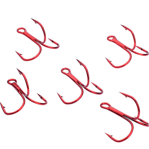10pcs/lot 2# 4# 6# 8# 10# Fishing Hooks High Carbon Steel Material Treble Hook Fishing Tackle Round Bent Red Color Fishing Tools