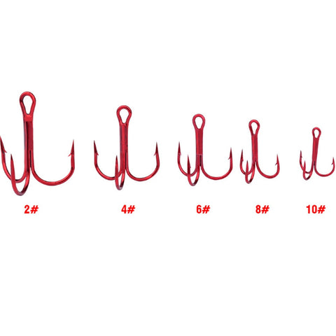 10pcs/lot 2# 4# 6# 8# 10# Fishing Hooks High Carbon Steel Material Treble Hook Fishing Tackle Round Bent Red Color Fishing Tools