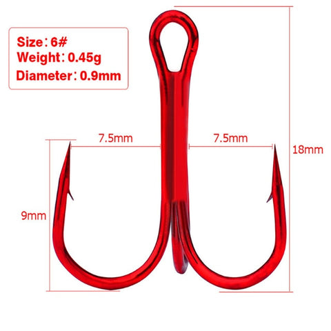 10pcs/lot 2# 4# 6# 8# 10# Fishing Hooks High Carbon Steel Material Treble Hook Fishing Tackle Round Bent Red Color Fishing Tools