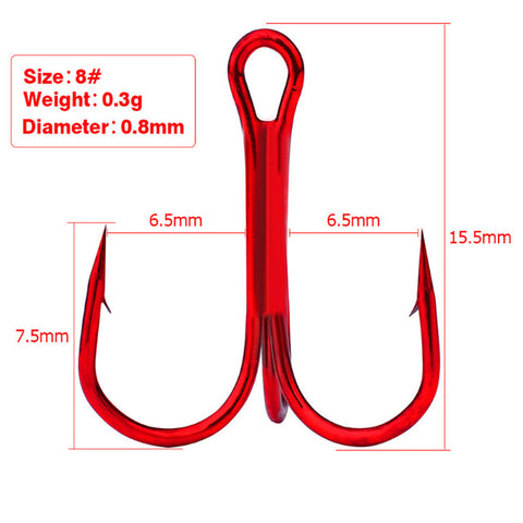 10pcs/lot 2# 4# 6# 8# 10# Fishing Hooks High Carbon Steel Material Treble Hook Fishing Tackle Round Bent Red Color Fishing Tools