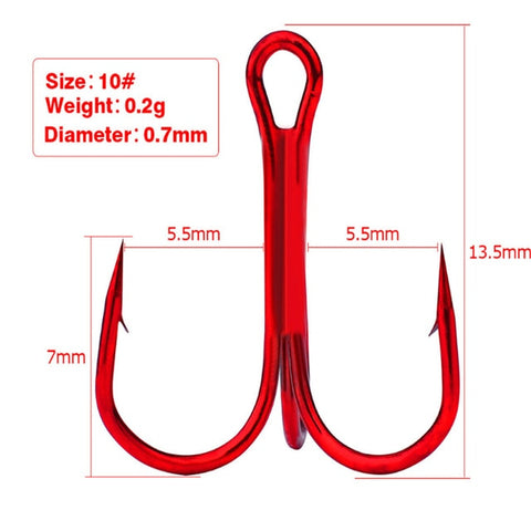 10pcs/lot 2# 4# 6# 8# 10# Fishing Hooks High Carbon Steel Material Treble Hook Fishing Tackle Round Bent Red Color Fishing Tools