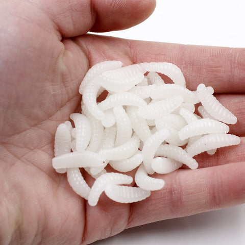 20pcs/lot Soft Fishing Lure 2cm 0.3g maggot Grub Soft Lure Silicone Bait Smell Worms Peche carp Fishing Tackle