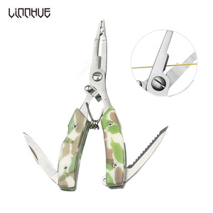 LINNHUE Portable Folding Multifunctional Fishing Pliers Stainless Steel Scissors Line Cutter Remove Hook Fishing Tools Pliers
