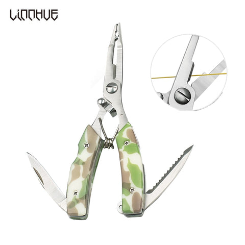 LINNHUE Portable Folding Multifunctional Fishing Pliers Stainless Steel Scissors Line Cutter Remove Hook Fishing Tools Pliers